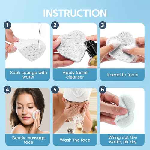 GAINWELL 50-Count Heart Shape Compressed Facial Sponges for Daily Facial Cleansing and Exfoliating, 100£¥ Natural Cosmetic Spa Sponges for Makeup Remover, White
