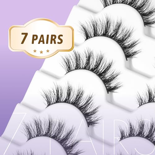 False Eyelashes Kit 7 Pairs with Lash Glue & Reusable Faux Mink