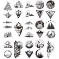 Ooopsiun 20 Sheets Black Mountain Temporary Tattoos for Adult Men Women, Waterproof Fake Tattoos Body Art Sticker for Hand Neck Wrist Arm