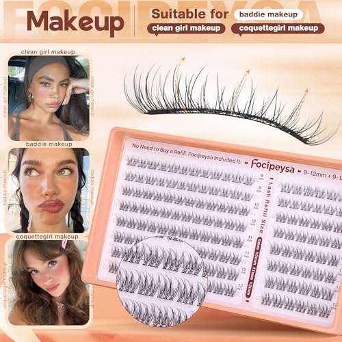 Natural Lash Clusters Velure Clusters Eyelash Kit 9-12mm Short Wispy Eyelash Extensions Kit with Lash Bond and Seal DIY Clusters Eyelash Extensions Kit for Clean Girl Makeup by Focipeysa (White Bond)