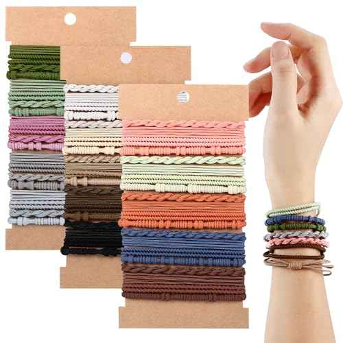 60 Pcs Boho Hair Ties, 4 Styles Elastic Hair Tie Bracelets for Women Hair Tie Bracelets Ponytail Holders for Girls with Thick and Thin Hair