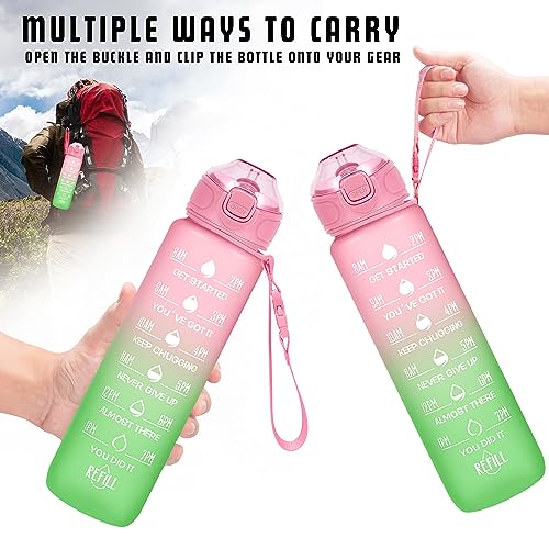 Enerbone 32 oz Drinking Water Bottle with Times to Drink and Straw, Motivational with Carrying Strap, Leakproof BPA & Toxic Free, Ensure You Drink Enough Water for Fitness Gym Outdoor