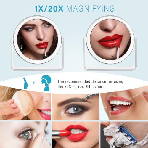 MKUMIR 20X Double Sided Makeup Mirror with 360° Rotation, Portable Tabletop Vanity for Bathroom & Travel