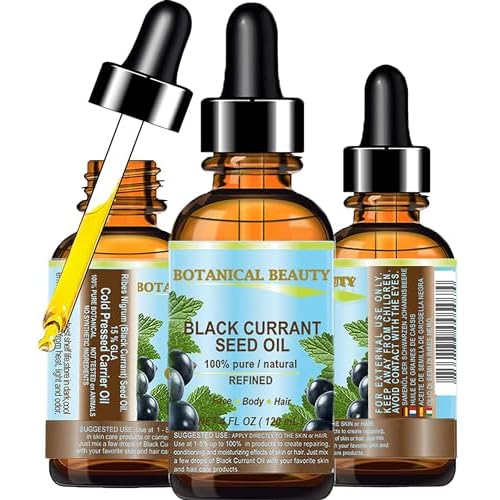 Botanical Beauty BLACK CURRANT SEED OIL. 100% Pure Natural Undiluted Refined Cold Pressed Carrier Oil for Skin, Hair, Lip and Nail Care (4 Fl Oz)