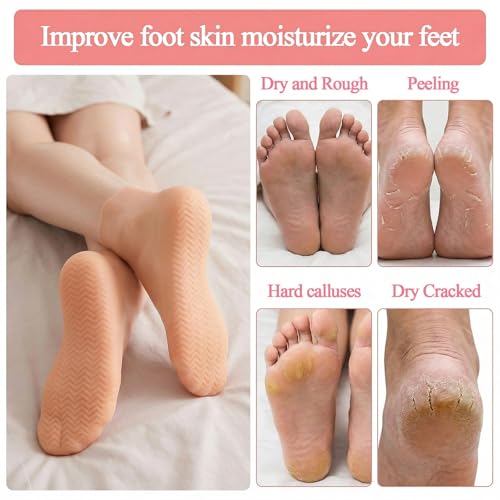 JFRHUDS Nude Silicone Moisturizing Socks for Men & Women Size 9-13 – 2 Pairs