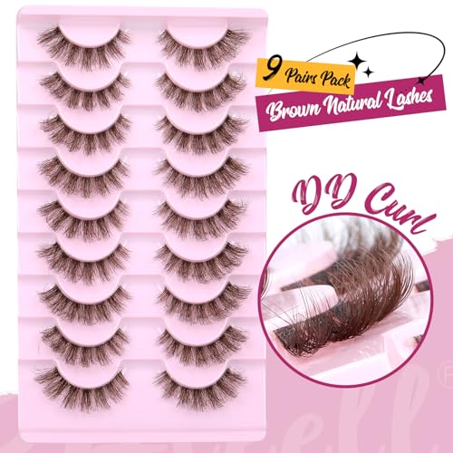 Brown False Eyelashes 6D Wispy Fluffy - 9 Pairs Pack