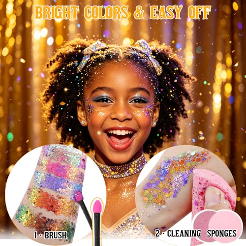 Chameleon Glitter Gel Body Paint - 12 Color Set with Brush