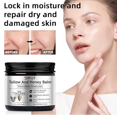 Beef Tallow Honey for Skin, Rich Hydrating Butter Honey Cream - Intense Moisture for Dry & Sensitive Skin - Nourishing Day & Night Face & Body Cream, Nourish and Soothe Dry Skin