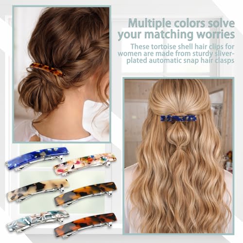 French Hair Barrettes 6-Pack for Women, 3 Inch Acetate Clips