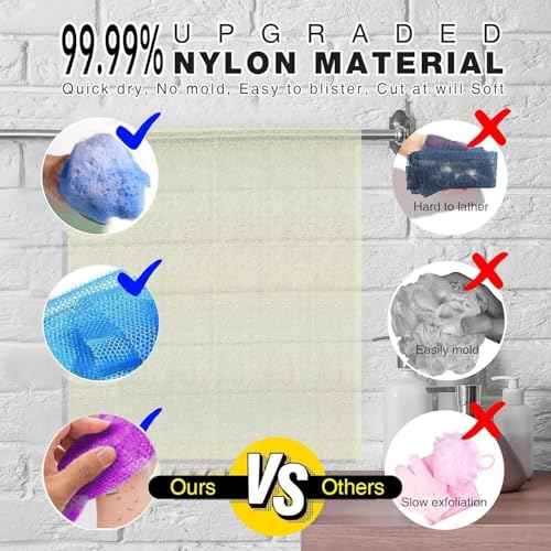 UJFQBH 5 Pieces African Bath Sponge African Net Long Net Bath Sponge Exfoliating Shower Body Scrubber Back Scrubber Skin Smoother,Great for Daily Use (Purple, Pink, Green, Blue, White)
