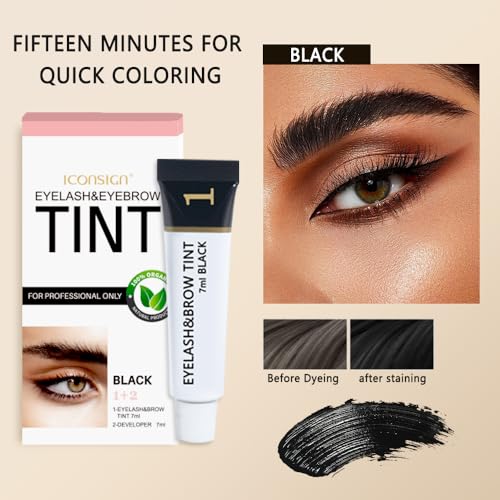2 in 1 Eyelash & Eyebrow Tinting Kit, Professional Lash & Brow Color Kit, Lasting for 6 Weeks DIY Hair Coloring for Women Home Use Salon 7ml Black