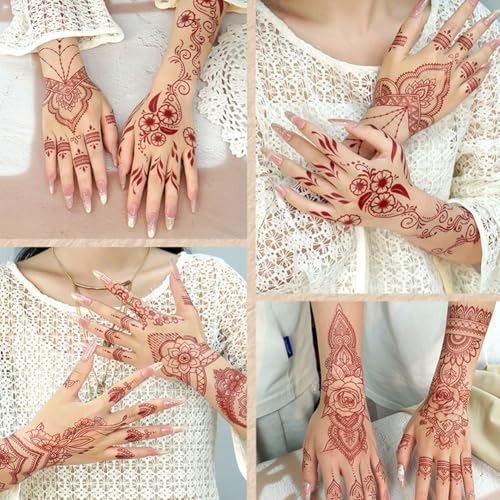 12pcs Brown Henna Temporary Tattoo Stickers, Waterproof Lace