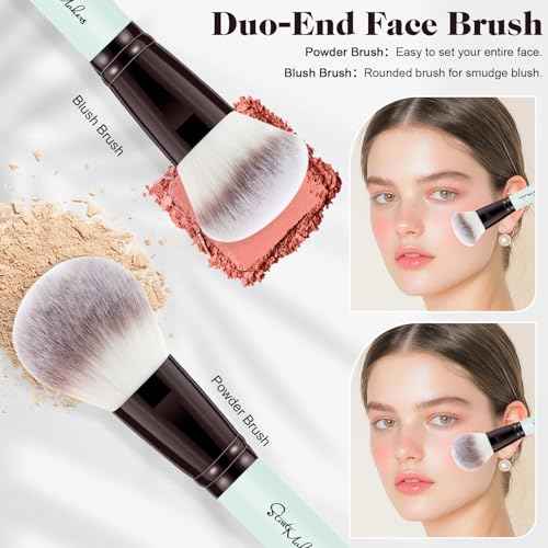 START MAKERS Makeup Brush Set 5Pcs, Dual-Ended Foundation Contour Concealer Blush Powder Bronzer Eyeshadow Brushes for Liquid, Cream, Powder, Blending, Buffing, Stippling Face Make up Tools