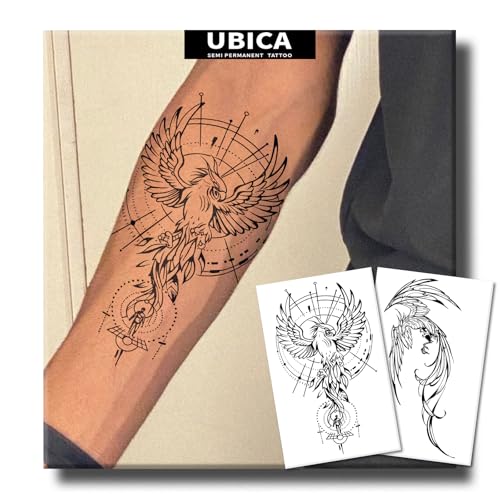 Geometric Orbit Phoenix Temporary Tattoo - 2 Sheets, Waterproof
