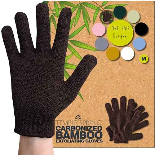 Temple Spring Exfoliating Glove, Rayon Bamboo Exfoliating Body Scrubber, Loofah Washcloth, Exfoliate Loofa Shower Scrubber, Body Exfoliator Scrub, Shower Loofah Bath Sponge - Coffee