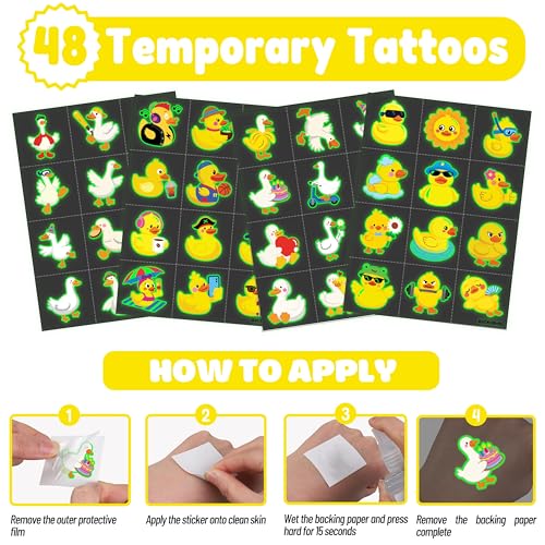 72 PCS Duck Party Favors Set - LED Finger Lights & Glow Tattoos