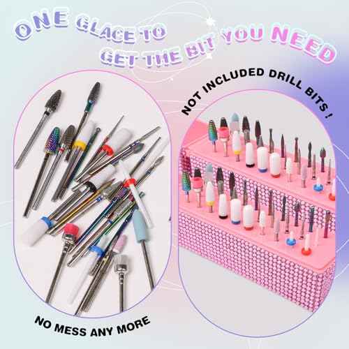 Nail Drill Bits Holder Box: 30 Holes Rhinestone Drill bit Holder Nail tech for Nail Drill bits Storage Dustproof Stand Displayer Organizer Case for Manicure Tools(Note: Drill bits not Included) Pink