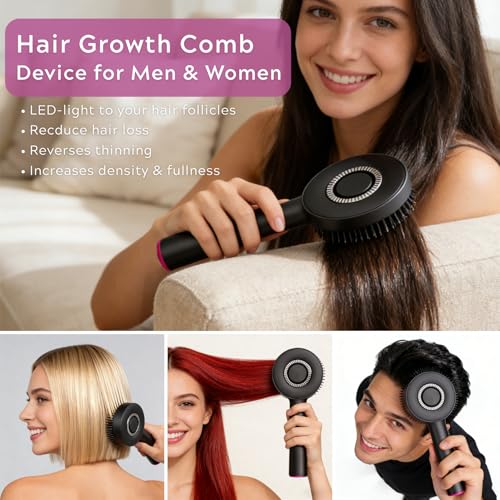 Red Light for Hair Growth Comb - 3-in-1 Hair Growth Brush Electric Scalp Massager Oil Applicator, IPX7 Waterproof Design, Portable for Men & Women Home & Travel