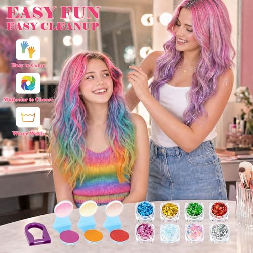 Hair Chalk and Glitter Set - 16 Pcs Temporary Hair Color