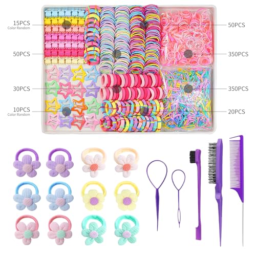 889-Piece Cute Girls' Hair Ties Set - Colorful Elastic Bands & Flower Accessories