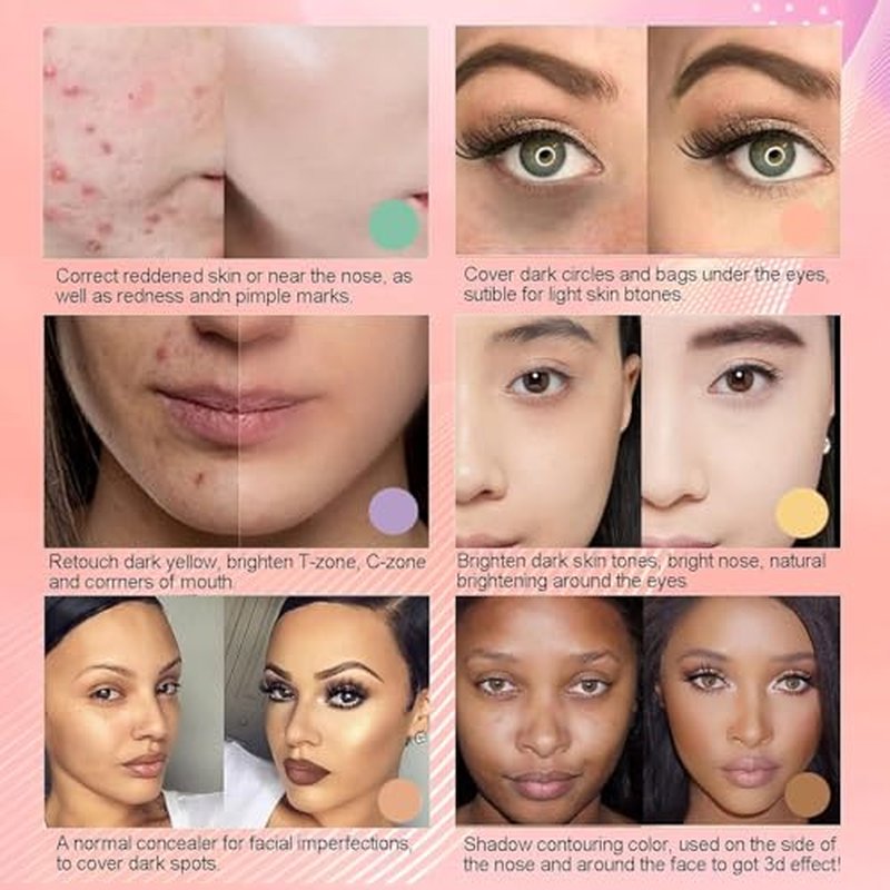 6 Colors Correcting Palette, Makeup Cream Contour Palette, Contouring Foundation Highlighting Concealer Palette for Conceals Dark Circles, Redness, Acne, Blemish