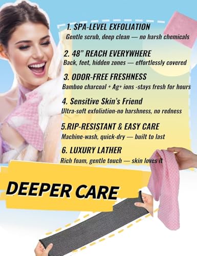 48" Exfoliating Shower Towel for Body & Back Scrub