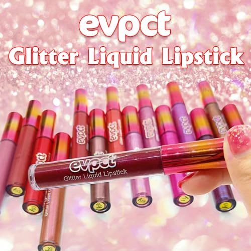 evpct 1Pcs Hot Bright Red Glitter Metallic Shimmer Diamond Lipstick Lip Gloss Stain Set for Women Long Lasting Waterproof, Dark Red Sparkle Glitter Matte long wear Liquid Lipstick Lip Makeup Kit