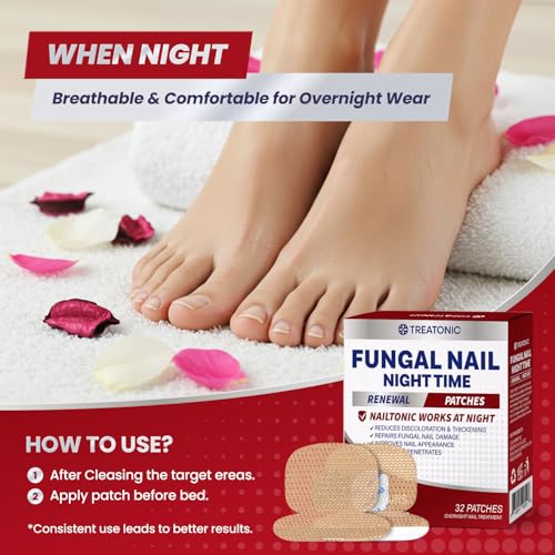 Treatonic Square Toe Nail Fungal Patches Nighttime Repair (32Pcs) - Toenail Treatment for Discolored & Damaged Nails