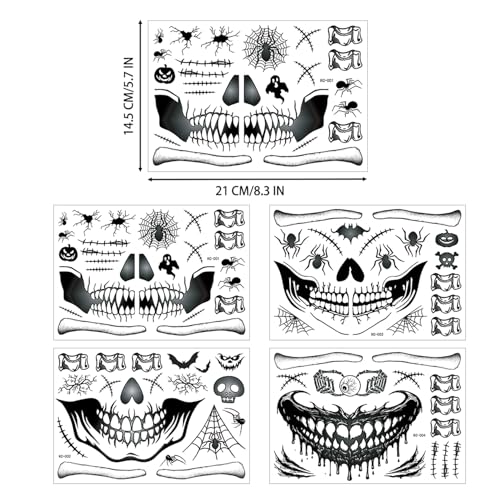 Halloween Temporary Tattoos - Scary Skull Spider Clown Stickers