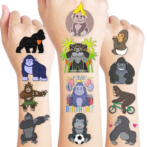 96 Pcs Gorilla Temporary Tattoos Safari Animal Party Favors