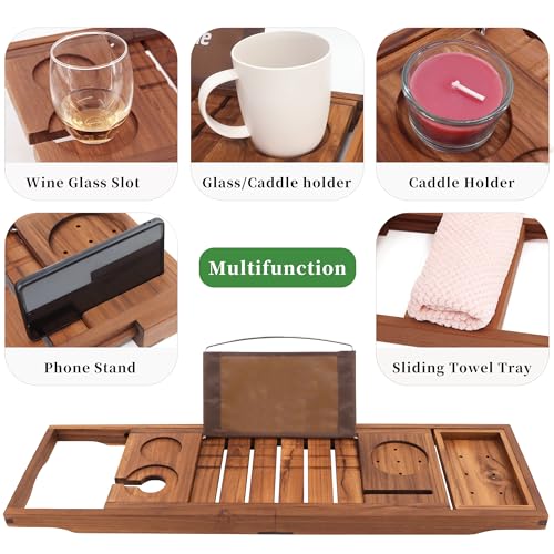 Premium Teak Bathtub Tray with Wine Glass Holder & Book Stand