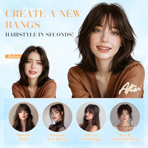 TESS Real Human Hair Bangs Toppers for Women - Clip-In, 10" Dark Brown