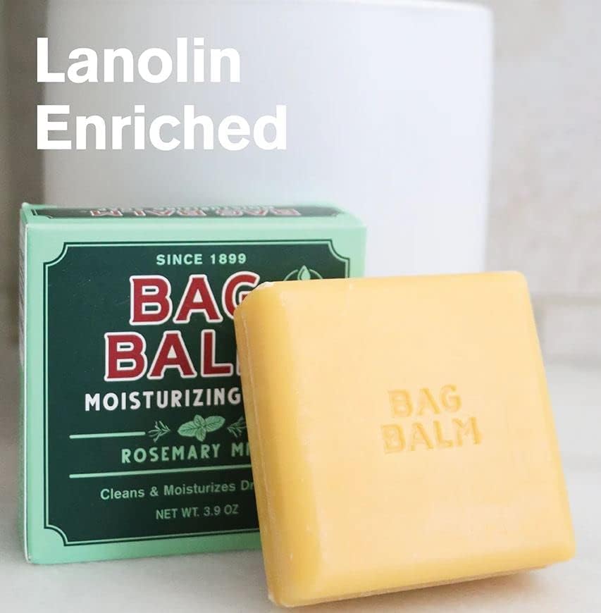 Bag Balm Vermont's Original Mega Moisturizing Soap Bar, Body Soap, Hand Soap - Soap for Dry Skin - Rosemary Mint Scented Bars of Soap - 3.9oz, 12 Pack