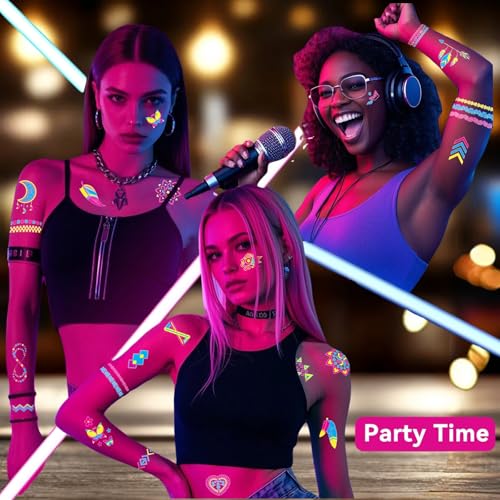 Glow in the Dark Tattoos 172 PCS Glow in the Dark Party Supplies,Neon Body Paint Be UV Blacklight Reactive Face Temporary Tattoos for Adults,Teens/Neon Accessories,Party Favors&Decorations