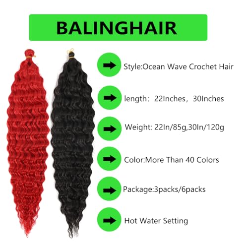 BALINGHAIR Ocean Wave Crochet Hair 22 Inch Deep Wave Braiding Hair Long Curly Crochet Braids Hair Extensions Dark Brown(9#-3Pcs)