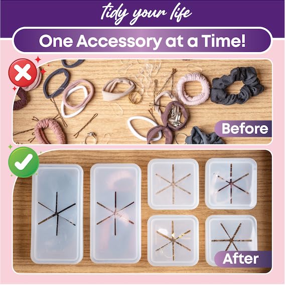 6-Piece Clear Plastic Drawer Organizer Set with Silicone Lids for Accessories Storage