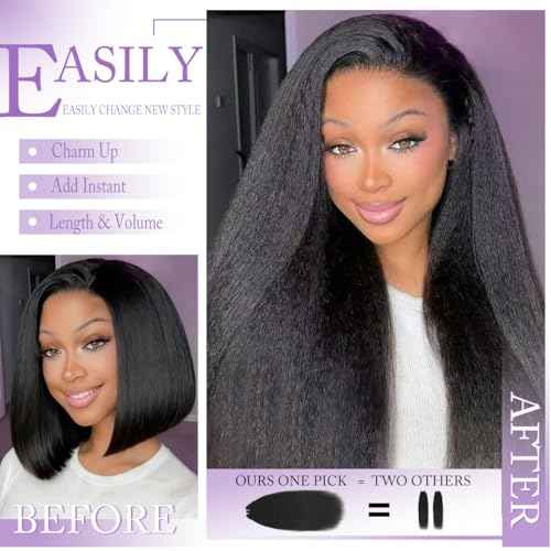 Kinky Straight Clip in Hair Extensions Real Human Hair 26Inch 8Pcs 120g Double Weft Kinky Curly Clip Ins Full Head 100% Unprocessed Brazilian Virgin Hair Extensions for Women Natural Black