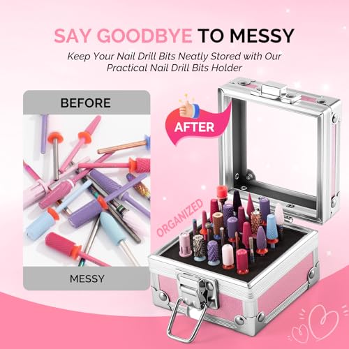 Nail Drill Bit Holder Case with 25 Holes, Portable & Dustproof