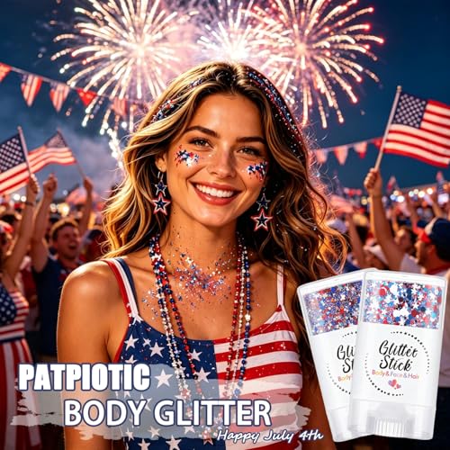 Red White Blue Glitter Stick - Waterproof 4th of July Face Makeup