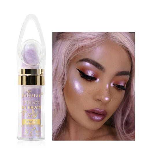 Polvo De Hadas Makeup Powder, Highlighter Powder Stick Body Shimmer Patting Powder Glitter High Gloss Sparkle Loose Brighten Face Body Lips Eyes Glow Cosmetic White Moonbeam (Purple)