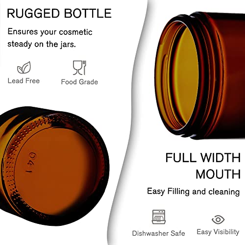 Tecohouse 4 Pack 1oz Amber Glass Jars with Lids for Cosmetics
