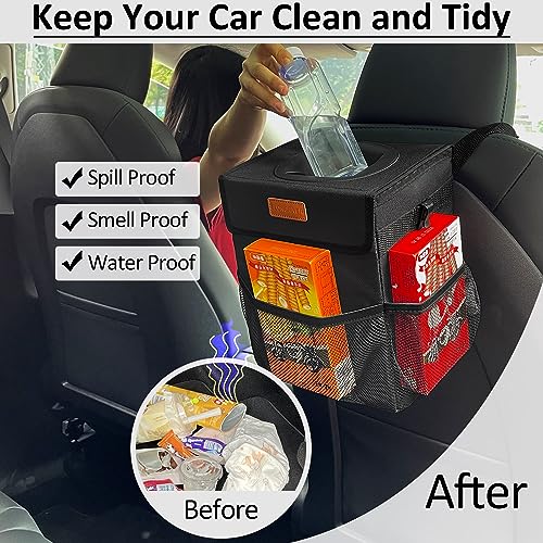 ELONGRIVER Leak Proof Car Trash Can for Back Seat - Cute Hanging Garbage Bin for SUV, Truck, Van - Automotive Front and Back Seat Trash Can - Black