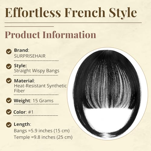 French Bangs Clip-In Hair Piece with Temples Jet Black