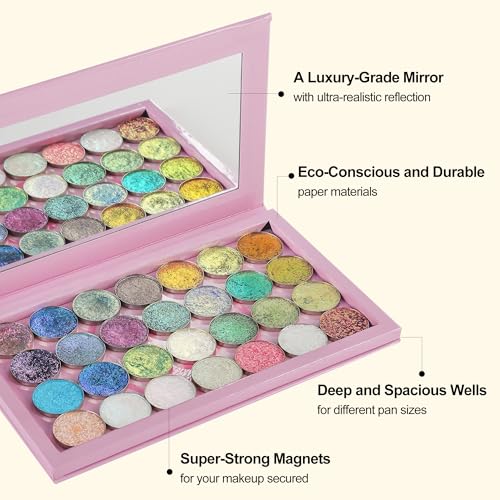 Pink Magnetic Makeup Palette with Mirror - Holds 28 Pans