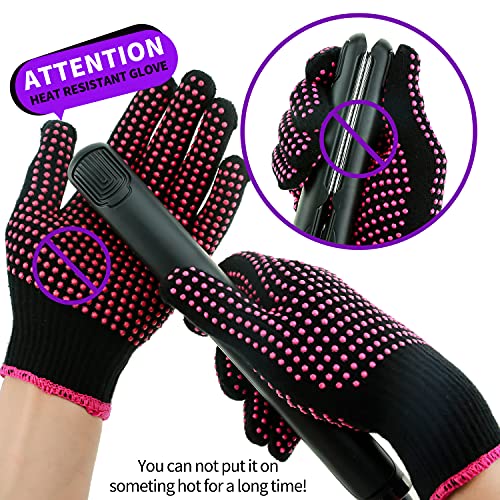 Heat Resistant Styling Gloves with Hair Clips & Comb Set