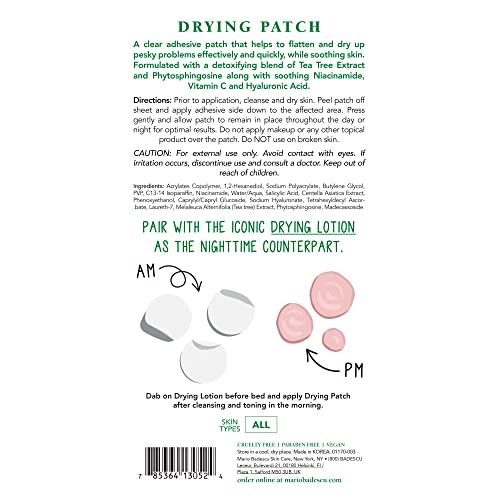 Mario Badescu Drying Patch Blemish Covering, Invisible Spot Treatment, Absorbing All Day Polymer Adhesion with Vitamin C, Vegan & Cruelty Free, Strong Hold (60 Patches, 12mm), Clear