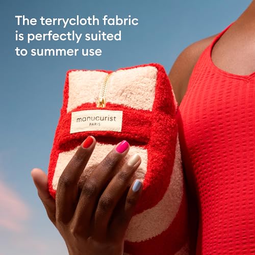 Manucurist Pink and Red Striped Terry Pouch ? Women¡¯s Travel Toiletry Bag ? Makeup Bag ? Vanity Case ? 100% Cotton ? Practical Handle & Zipper Closure - Travel Essentials