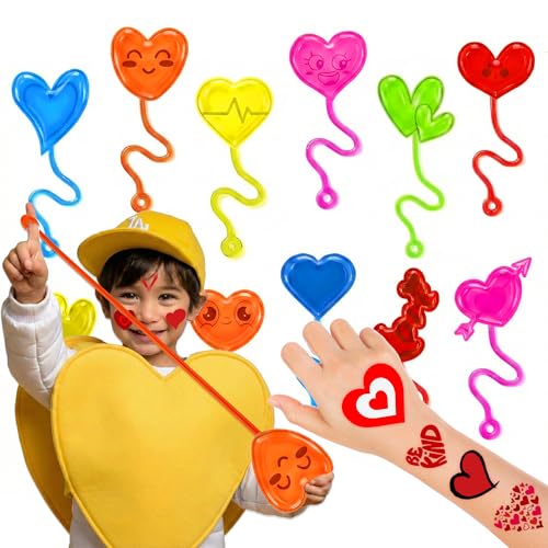 48 Piece Heart Party Favors Set - Sticky Hands & Temp Tattoos