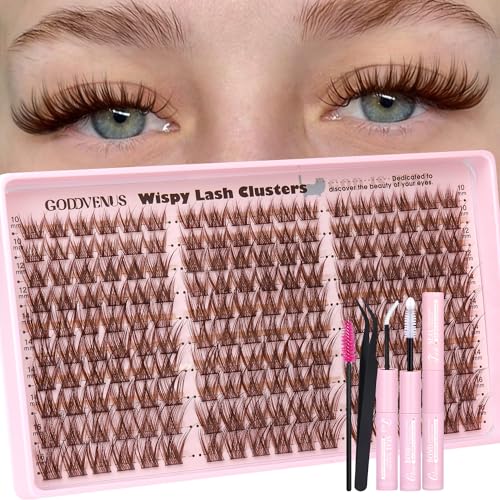 Goddvenus Brown Wispy Cluster Eyelash Kit Natural False Extensions C Curl