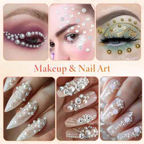 9000Pcs Half Pearls for Crafting, Gold Silver White Flatback Pearls for Bedazzling, Flatback Gold Pearl for Nails, ABS Pearl Nail Beads Gems for Nails DIY Crafts Shoes Clothes Bags DIY Making